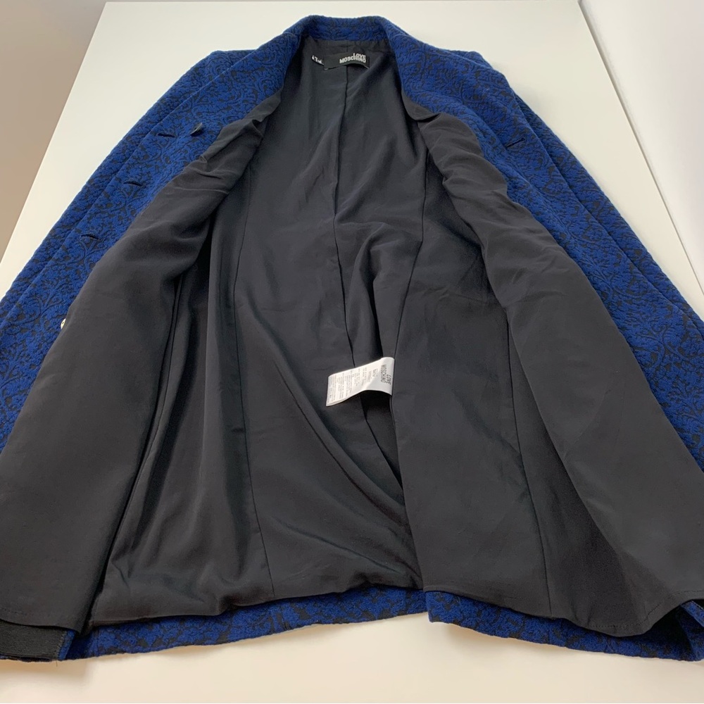 Love Moschino Jacket Blue Black Textured Sz 4 Belt Italy Quiet Luxury Elegant - Picture 10 of 14